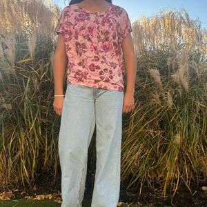 anthropologie Pilcro Ruched Henley Tee, size M, Color: Pink Combo